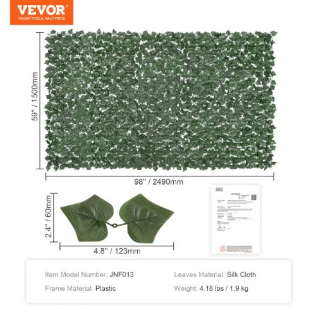 VEVOR Τεχνητός Φράχτης Κισσού 1500 x 2490 mm για Κήπο/Αυλή  WLSRZZWQ1J59OTT0SV0