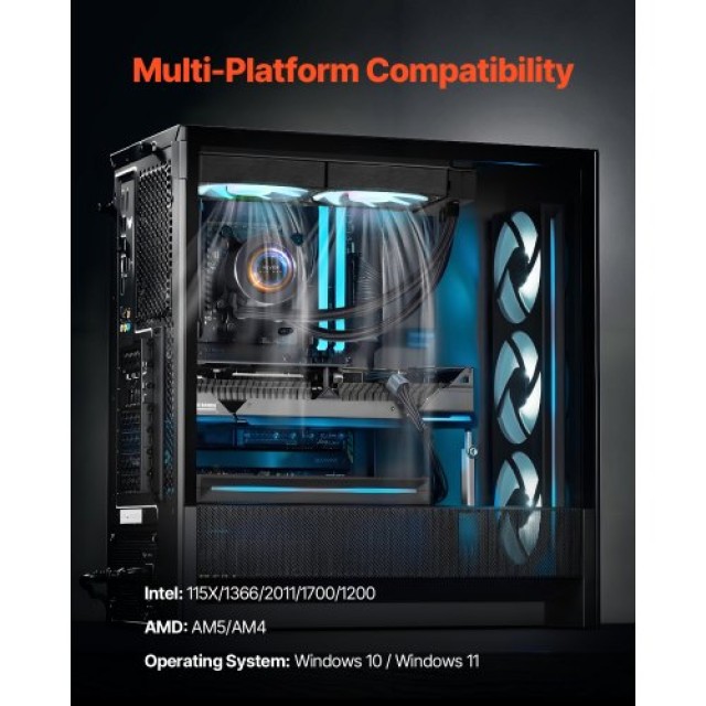 VEVOR Ψύκτρα Υγρού CPU AIO με ARGB Φωτισμό & 3 PWN Ανεμιστήρες (120mm) CPULQFSSLDPBIC6GAV9