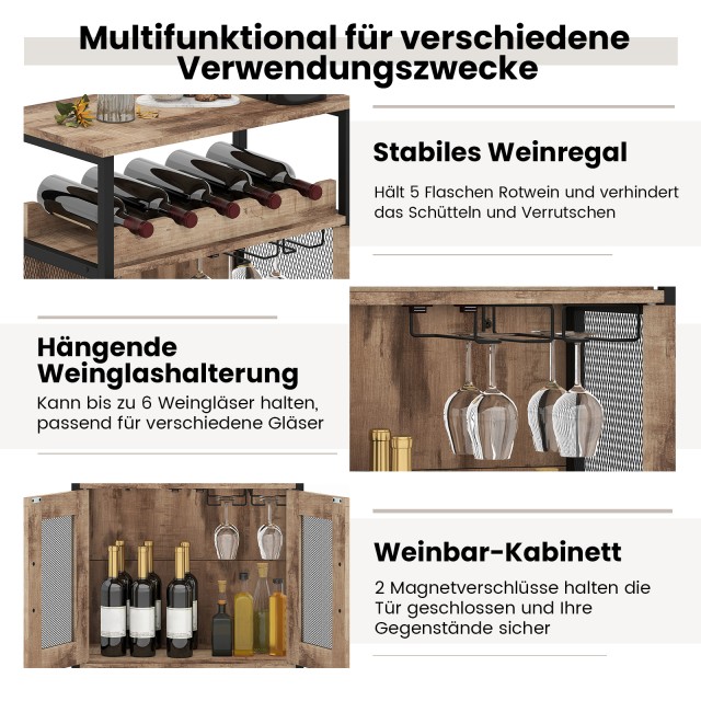 Costway Ρετρό Κρασιέρα με Αποσπώμενο Ράφι και Ενσωματωμένες Βάσεις ...