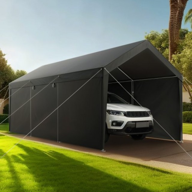 VEVOR Στέγαστρο Αυτοκινήτου 12x20FT με Πλευρικά Τοιχώματα Γκρι FBSJ...