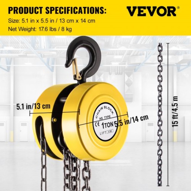 VEVOR Αλυσίδα Ανύψωσης 1 Τ 15 FT Χάλυβας Κίτρινο SLHLHSY1T4.5MNF13V0