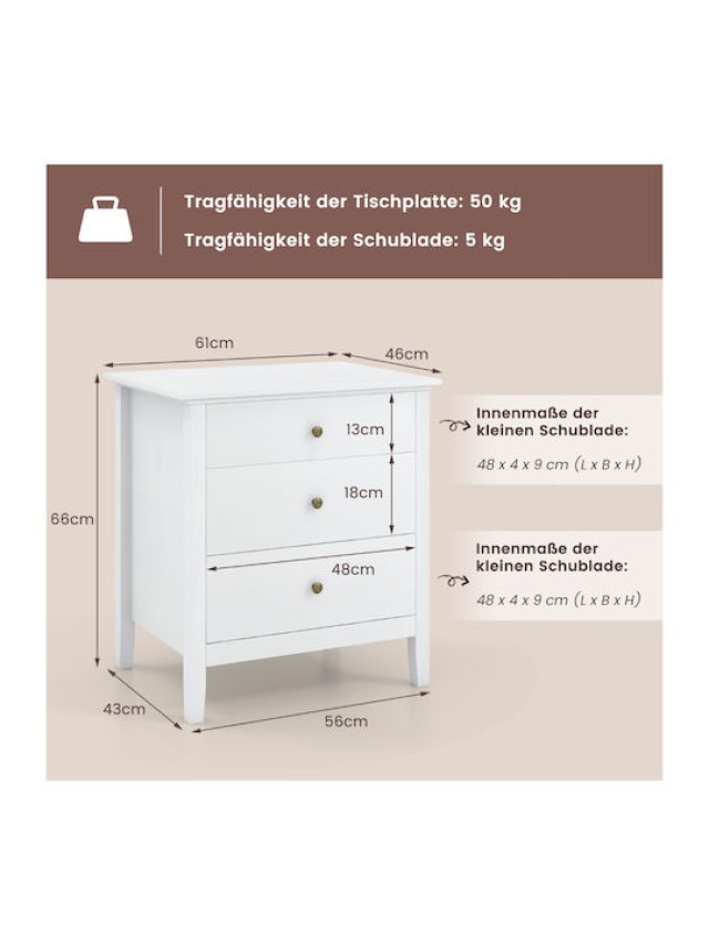 Costway Υψηλής Ποιότητας Κομοδίνο 56 x 45 x 66 ε με Ευρύχωρη Επιφάν...