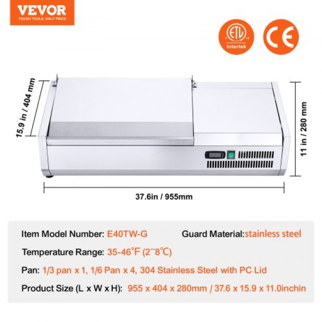 Ψυγείο Σαλάτας/Πίτσας VEVOR 140W με Ανοξείδωτη Προστασία CE  BXGZLZDWT40Y5N0MEV2