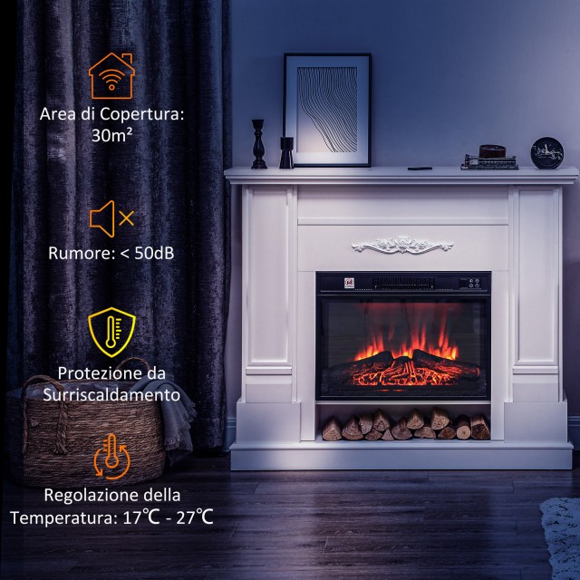 HOMCOM  Ηλεκτρικό Τζάκι 1800W με Φλόγα 3 Εντάσεων και Τηλεχειριστήρ...