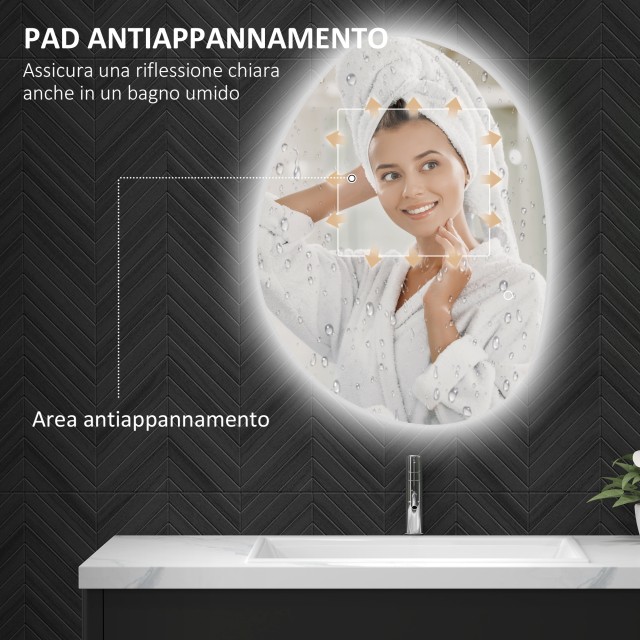 HOMCOM  Φωτιζόμενος Καθρέφτης Μπάνιου LED με Ρυθμιζόμενο Χρώμα και Θερμοκρασία, από Σκληρυμένο Γυαλί, 80x5x60 εκ., Ασημί  834-783V01SR