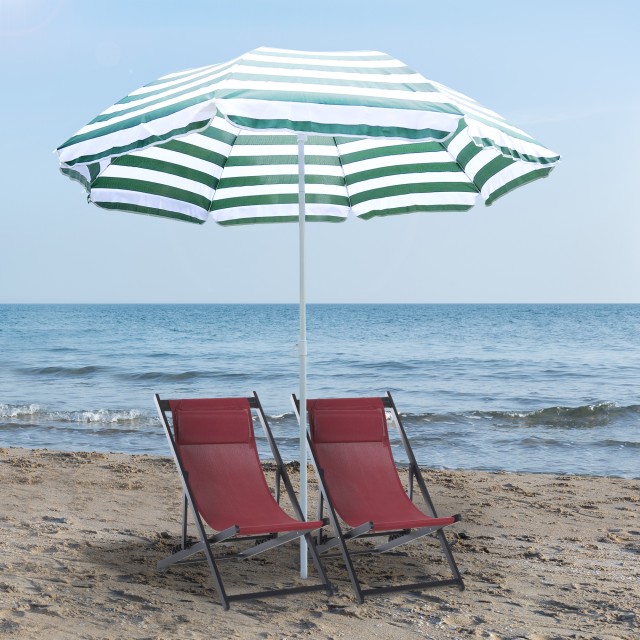 Outsunny Κεκλιμένη και Στρογγυλή Ομπρέλα Παραλίας από Μέταλλο και Πολυεστέρα, Ø1.8x2 μ, Πράσινο και Λευκό 01-0220