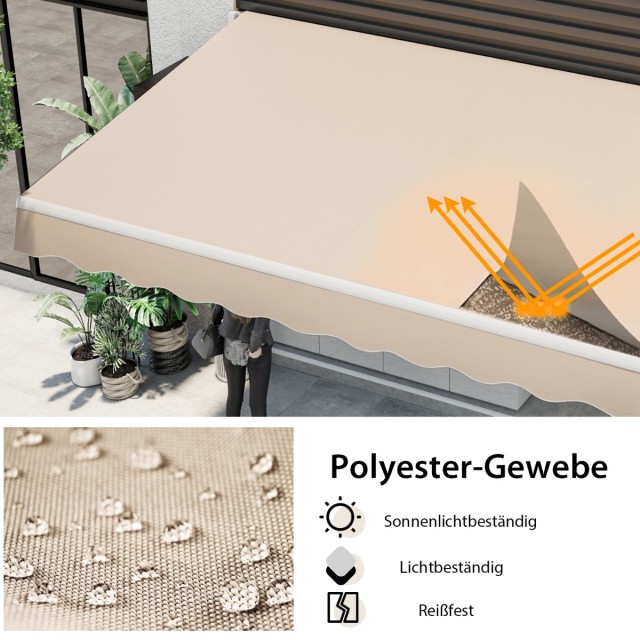 Costway Πέργκολα Μπαλκονιού με Μανιβέλα 400x250 cm Μπεζ NP11203BE