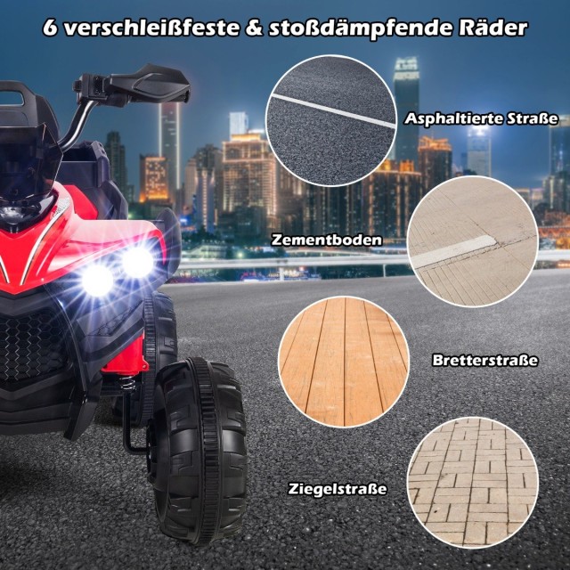 Costway  Παιδικό Quad με LED Φώτα, Μουσική και Επαναφορτιζόμενη Μπαταρία (12V, 10Ah) - Ιδανικό για Παιδιά 3+ Ετών TQ10031DE-RE