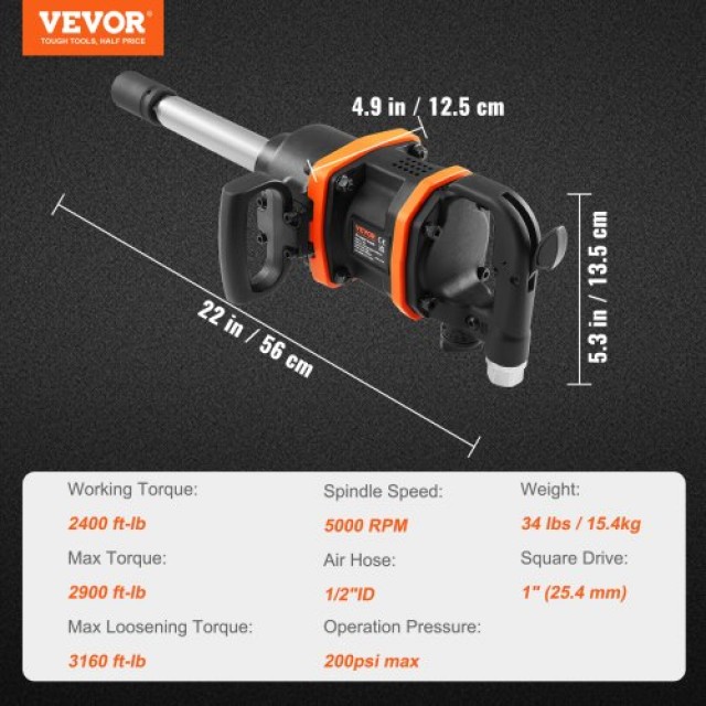 Κρουστικό Κλειδί Αέρος VEVOR 1 με Ροπή 3160ft-lbs  KQ2800N15500NUKERV0