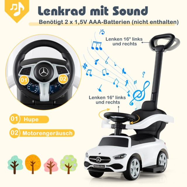 Costway Περπατούρα Mercedes-Benz 3-σε-1 με Ήχους και Ρυθμιζόμενη Σκιάδιο για Ηλικίες 18-36 Μηνών TQ10365WH