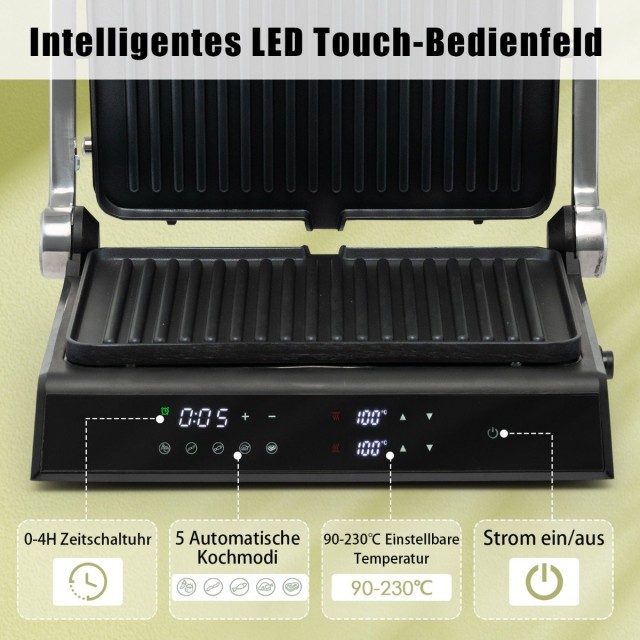 Costway 3-σε-1 1800W Panini-Pressgrill με αντικολλητικές πλάκες Ηλεκτρική σχάρα ES10407DE-DK