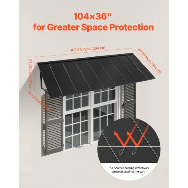 VEVOR Τέντα Παραθύρου Πόρτας 104x36 in Εξωτερική Αίθριο Ατσάλινη Τέ...