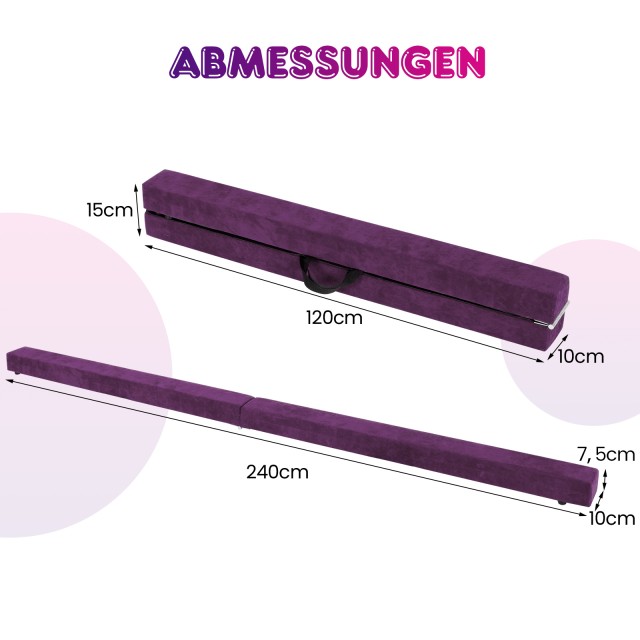 Costway Πτυσσόμενη Δοκός Ισορροπίας για Παιδιά 240cm με Λαβή Μεταφο...