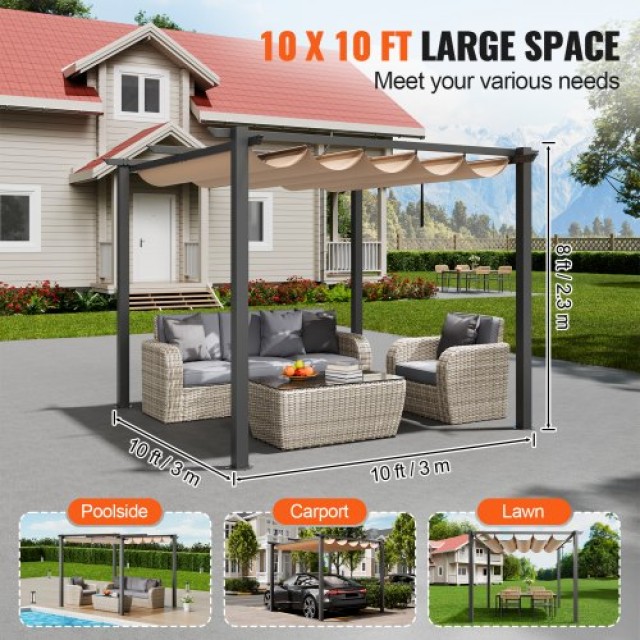 VEVOR  10x10 Εξωτερική Πέργκολα με Αναδιπλούμενη Τέντα Αλουμινίου Μ...