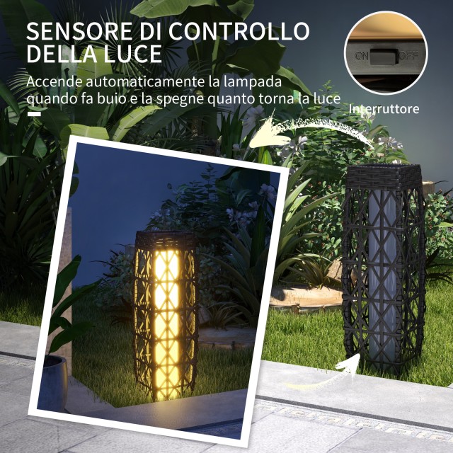 Outsunny Ηλιακός Λαμπτήρας Κήπου με Φωτισμό LED, από Ατσάλι και PE Rattan, 20x20x68 εκ., Γκρι 867-151V00GY