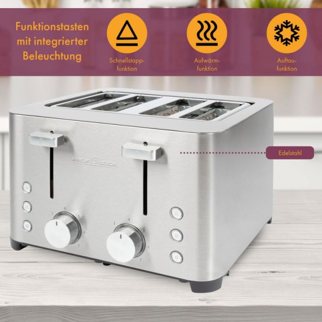 Φρυγανιέρα 4 Θέσεων 1500W Inox PC-TA1252 Profi Cook