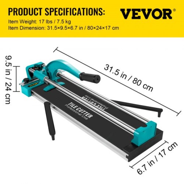 VEVOR Κόφτης Πλακιδίων 600mm με Διπλές Ράγες & Βάσεις, Χειροκίνητος με Λέιζερ για Ακριβείς Κοπές  CZQGJ600MMSDSGL05V0