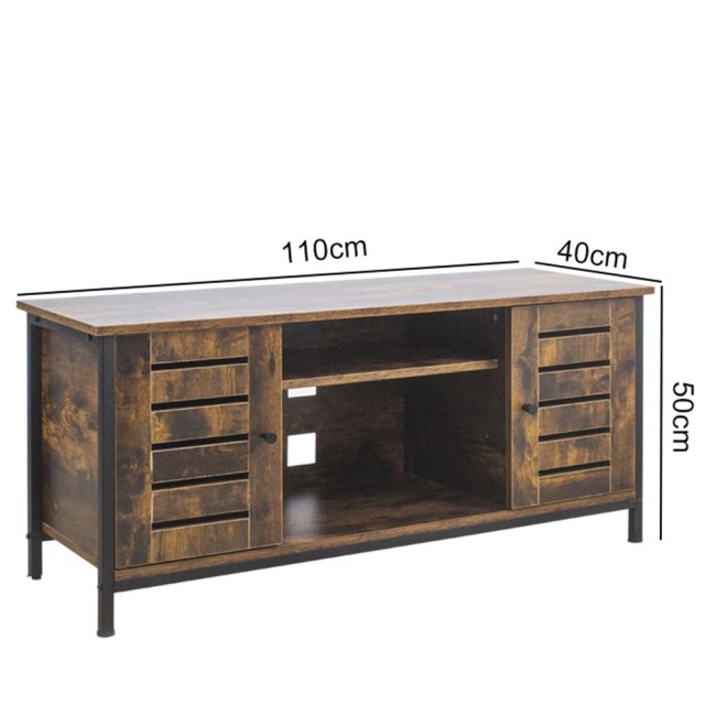 BAKAJI Φορητή Βάση Τηλεόρασης Ξύλινη με 2 Ράφια + Πόρτες Μοντέρνου ...