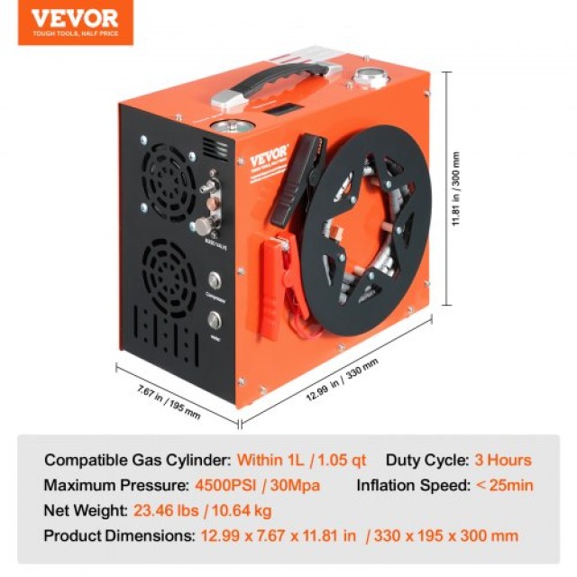 VEVOR Φορητός Συμπιεστής Αέρα PCP, 4500PSI/30Mpa  Συμπιεστής PCP Αεροβόλου QQGYCQJ350WFB61NXV2