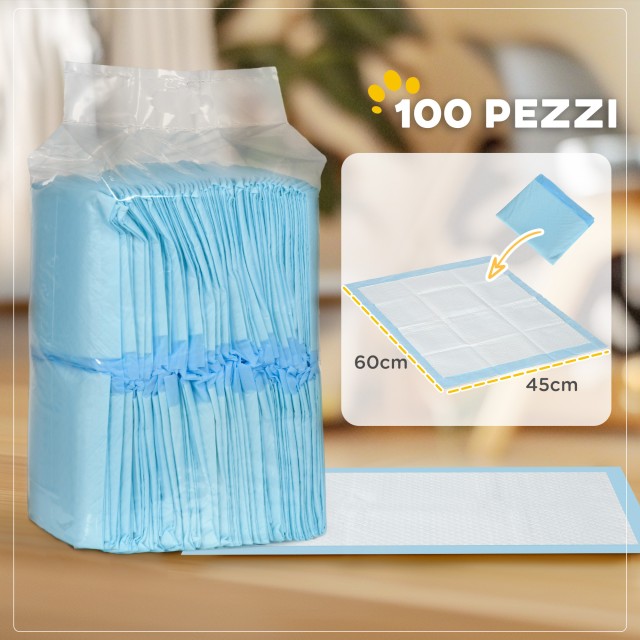 Σετ PawHut 100 Υγιεινά Χαλάκια για Σκύλους με 6 Στρώσεις από Μη Υφασμένο Ύφασμα, Χαρτί και PE, 45x60 εκ., Μπλε και Λευκό D05-002