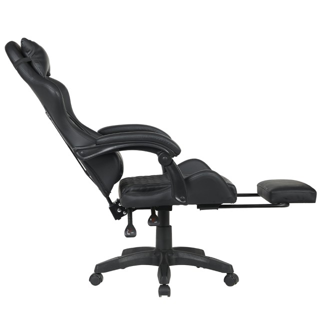 BAKAJI Καρέκλα Gaming Γραφείου Μαύρη με Υποπόδιο, Εργονομικό και Ρυ...