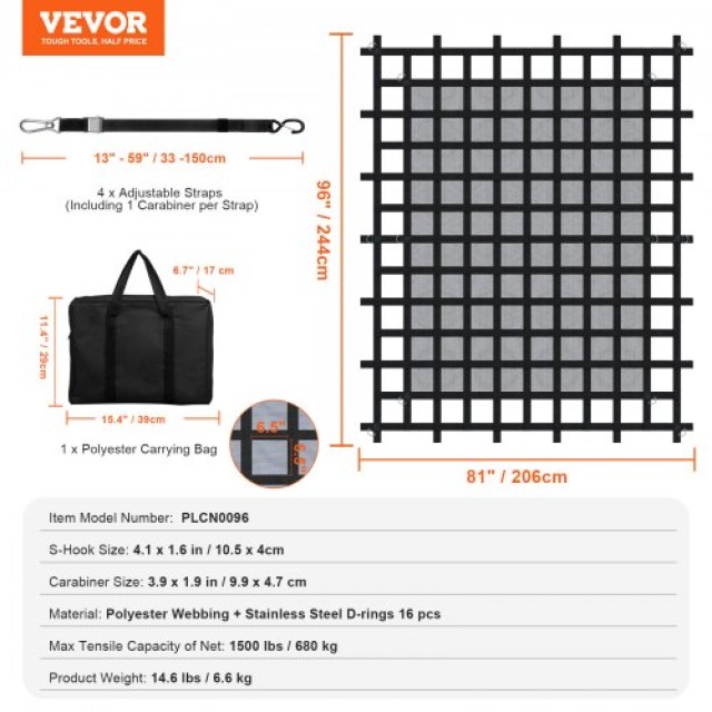 VEVOR  Βαρύ Καθαρό Φορτίο 96 x 81 Ρυθμιζόμενοι Γάντζοι  HWGDWYMESHW...