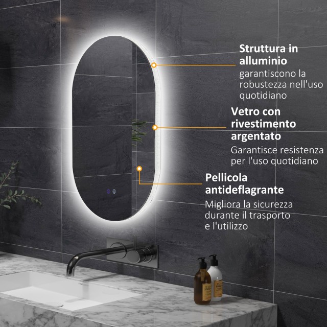 Kleankin Καθρέφτης Μπάνιου LED 81x51x4.5 εκ. 834-589V00CR