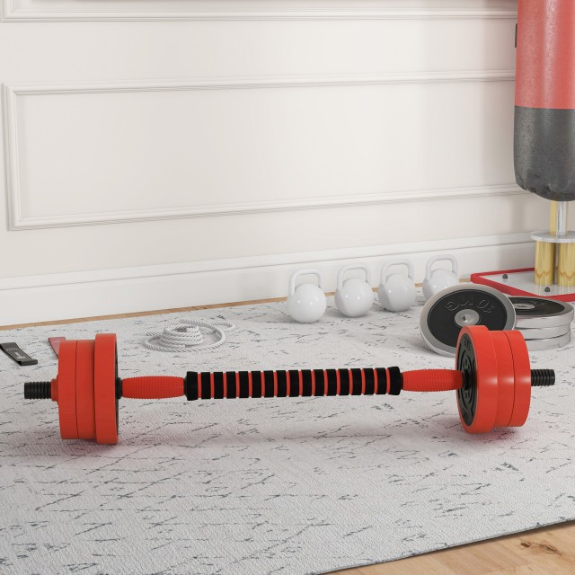 SPORTNOW Σετ Βαρών Γυμναστηρίου 4 σε 1 των 20kg, Μετατρέψιμο σε Kettlebell, 2 Αλτήρες, Μπάρα και Υποστήριξη για Κάμψεις, Κόκκινο A91-287V00RD