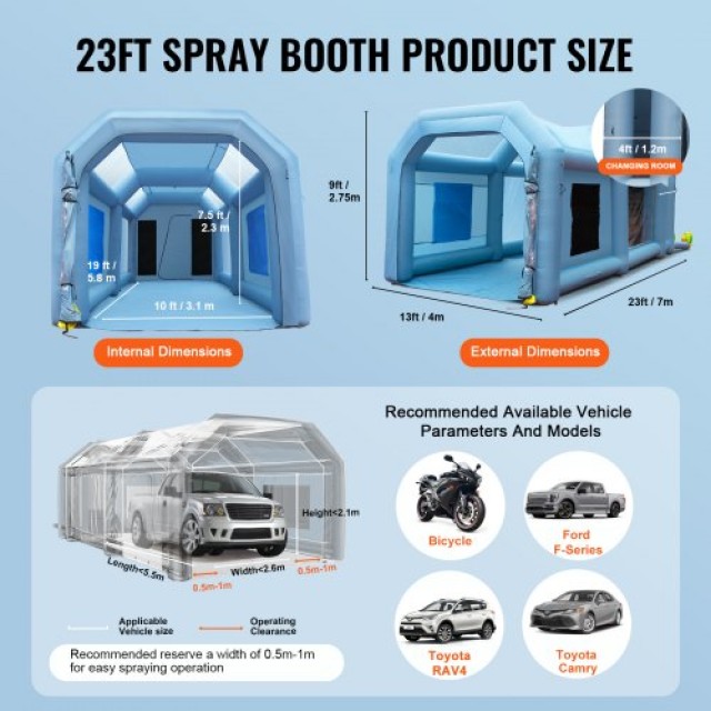 Φουσκωτή Καμπίνα Βαφής VEVOR 23x13x8.5ft με Φίλτρο & 2 Φυσητήρες  CQSPQFLSS2313PQNXV2