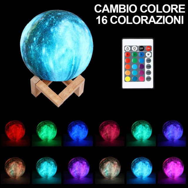 BAKAJI  Λάμπα Τραπέζι Πλανήτης 18cm Φως LED RGB Αλλαγή Χρώματος Σελήνη Φεγγάρι USB Τηλεχειριστήριο  02838409