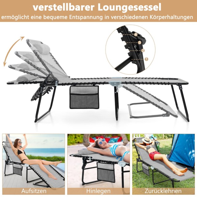 Πτυσσόμενη Ξαπλώστρα Κήπου με Ρυθμιζόμενη Πλάτη και Πλαϊνή Τσέπη 16... Πτυσσόμενη Ξαπλώστρα Κήπου με Ρυθμιζόμενη Πλάτη και Πλαϊνή Τσέπη 16...