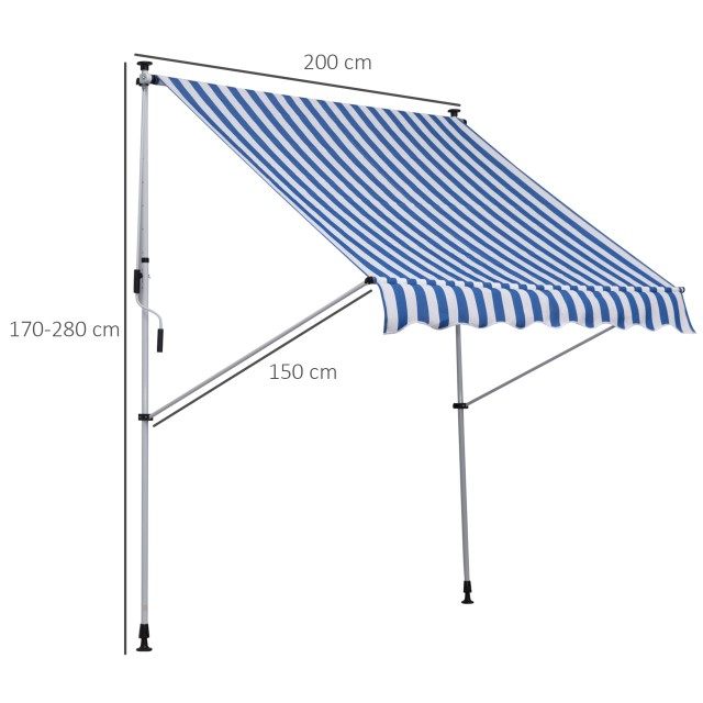 Outsunny Outdoor Roller Τέντα με μανιβέλα, ρυθμιζόμενο ύψος και γωνία, 200x150cm 840-182BU