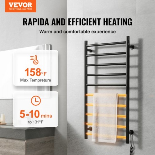 Ζεσταίνόμενη Κρεμάστρα Πετσετών VEVOR 10-Bar Μαύρη για Μπάνιο  JRMJJBGS10GH1FWCBV2