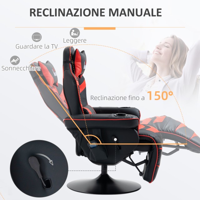 HOMCOM Καρέκλα Gaming με Μασάζ και Υποπόδιο, με Μαξιλάρι, από Συνθε...