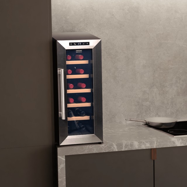 CECOTEC  Συντηρητής Κρασιών Bolero GrandSommelier 1270 CoolWood  Χωρητικότητα 12 Φιαλών και Θερμοηλεκτρική Ψύξη, Ρυθμιζόμενη Θερμοκρασία και Εσωτερικό LED Φωτισμό  CEC-100099
