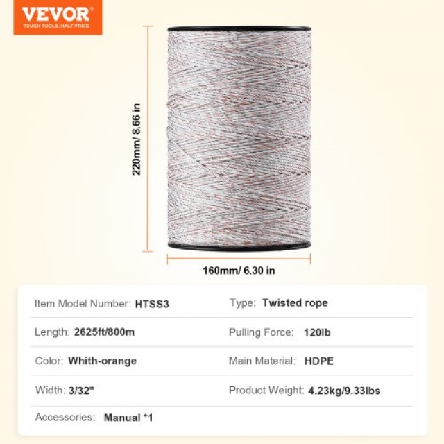 VEVOR 800M Ηλεκτρικό Σύρμα Περίφραξης για Ζώα  WLDXJSKJSK263MYM5Y3