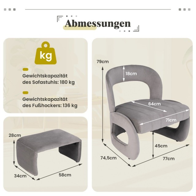 Costway Σετ Πολυθρόνας 77 x 74,5 x 79  Γκρι HV10639GR