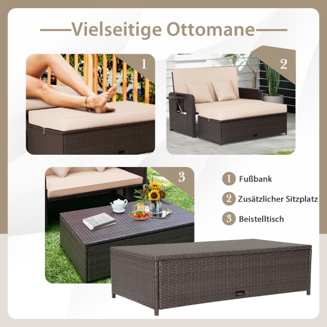 Costway Σετ Καναπέ Rattan - 2θέσιος με Οθωμανική & 2 Τραπεζάκια, Μπ...
