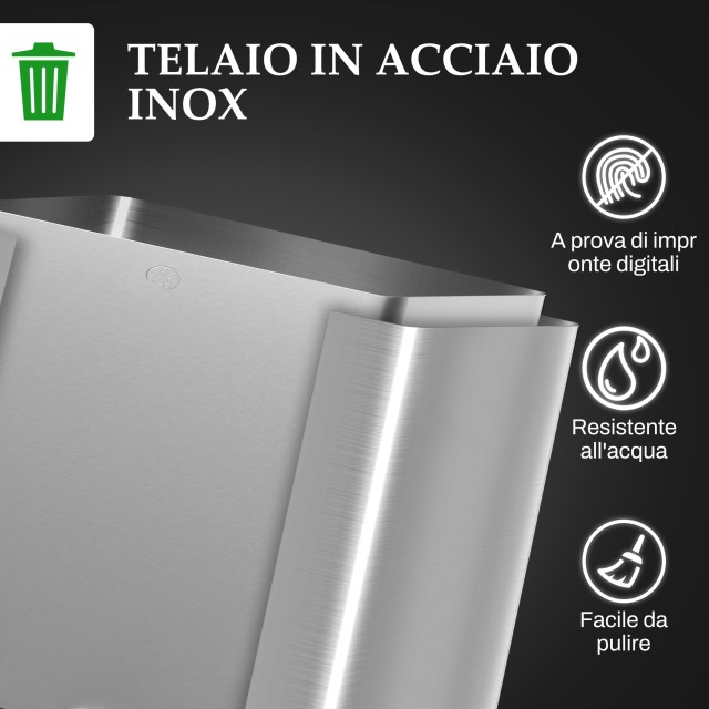 HOMCOM Κάδος Απορριμμάτων με 3 Διαμερίσματα 20L με Αθόρυβο Κλείσιμο από Ανοξείδωτο Ατσάλι και PP 61.9x36.6x56.7 cm 851-034V02SR