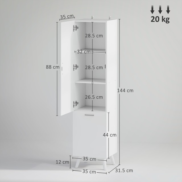 HOMCOM Λευκό Ξύλινο Ντουλάπι Μπάνιου 35x31.5x144 εκ. 834-817V00WT