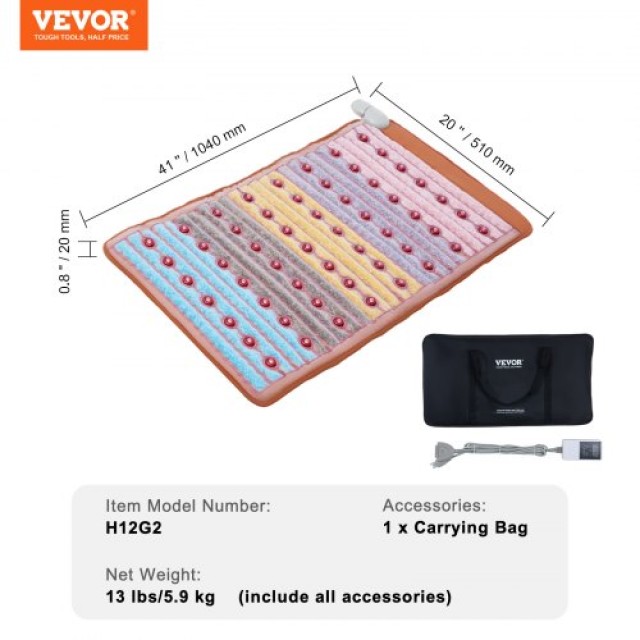 VEVOR Θερμαντικό Υπόστρωμα Μακρινής Υπέρυθρης Ακτινοβολίας με 5 Φυσικούς Κρυστάλλους - Θερμαινόμενο Στρώμα 40 x 20 ZHZSJJRDL40W577U0V2