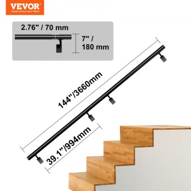 Κουπαστή Σκάλας VEVOR, 12 ft, Εσωτερική/Εξωτερική, Αλουμίνιο, 440 lbs, με Κιτ Εγκατάστασης  SNLZYX12FT5CM7RZ1V0