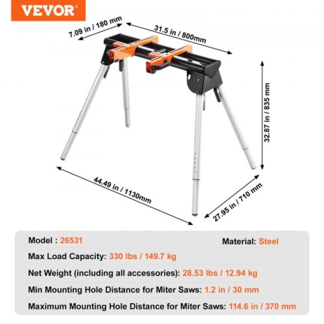 VEVOR  Ρυθμιζόμενη Βάση Πριονιού 330lbs Χάλυβας  RZXXQJZJGZ36VWN2FV0