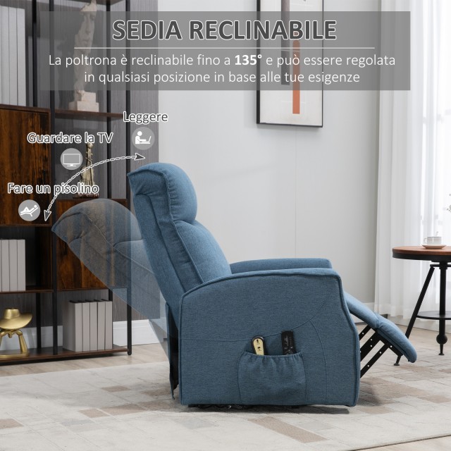 Πολυθρόνα HOMCOM Lift Relax με 8 σημεία μασάζ, ανάκλιση 135° και 2 τηλεχειριστήρια, μπλε 700-106V90BU