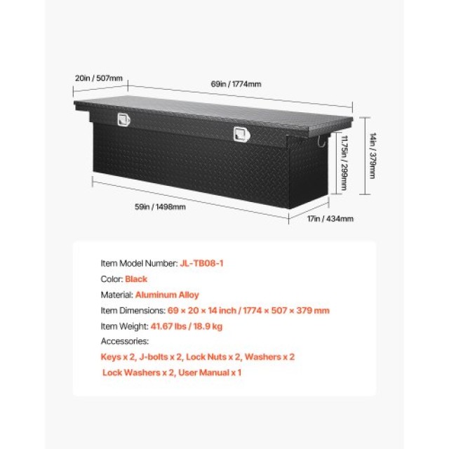 VEVOR Κουτί Εργαλείων Αλουμινίου 69x20x14 In για Καρότσα Φορτηγού Q...