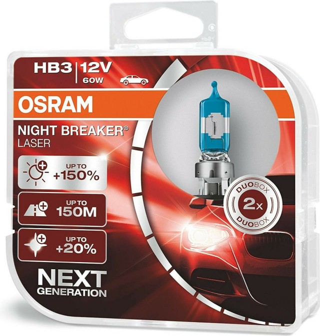 Λάμπες Αυτοκινήτου Night Breaker Laser +150% HB3-9005 Αλογόνου 12V 60W 2τμχ 9005NL-HCB OSRAM