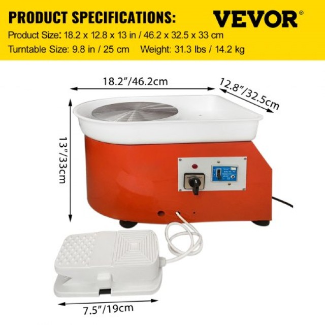 Ηλεκτρικός Τροχός Κεραμικής VEVOR 25cm 280W με Σετ Εργαλείων για Κεραμικά  TYLPJJTTSJXPTJ001V2