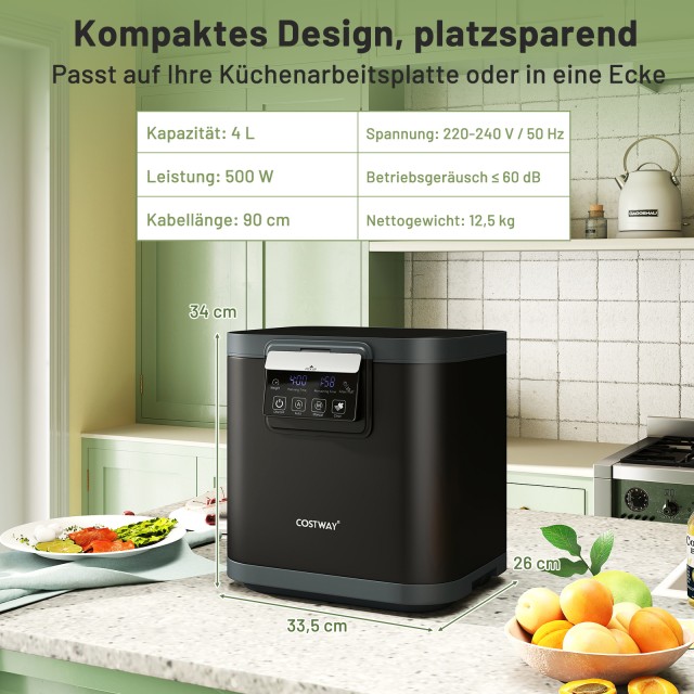 Costway Ηλεκτρικός Κομποστοποιητής Κουζίνας 4L με Φίλτρα Ενεργού Άν...
