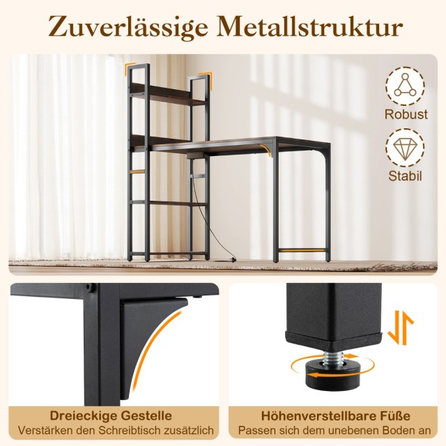 Costway Πολυλειτουργικό Γραφείο Υπολογιστή με Ενσωματωμένη Πρίζα, Ρ...