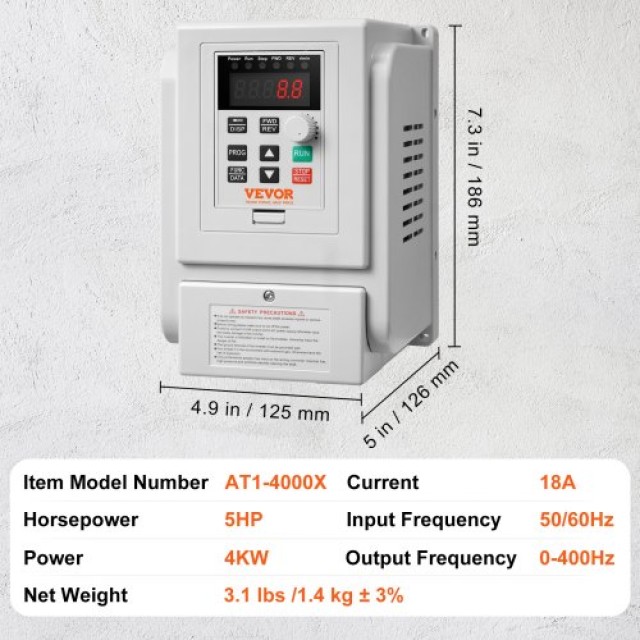 VEVOR VFD 4KW, 18A, 5HP Μετατροπέας Συχνότητας για Έλεγχο Ταχύτητας 3-Φασικού Κινητήρα  BPDSQ5HP0000AMGB0V7